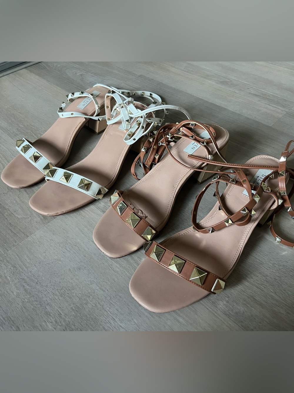 2 PAIR Steve Madden Studded Ankle-Wrap Sandals Valentino rockstud inspo